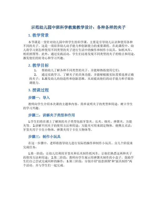 示范幼儿园中班科学教案教学设计：各种各样的夹子