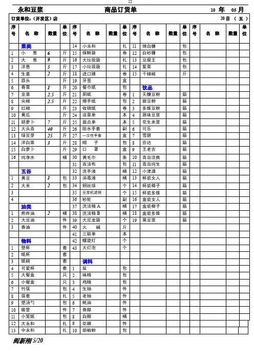 订货表格——精选推荐