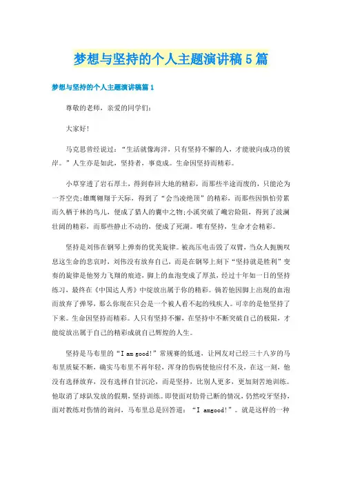 梦想与坚持的个人主题演讲稿5篇