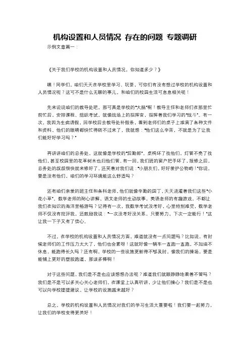 机构设置和人员情况 存在的问题 专题调研