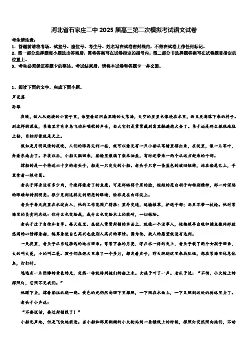 河北省石家庄二中2025届高三第二次模拟考试语文试卷含解析