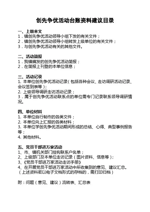 创先争优活动台账资料建议目录