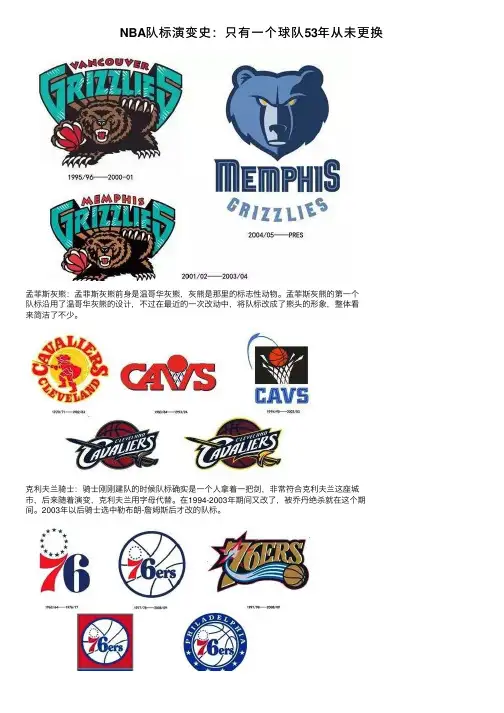 NBA队标演变史：只有一个球队53年从未更换