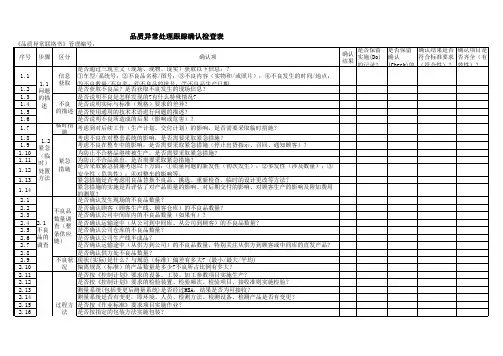 品质异常处理跟踪确认检查表