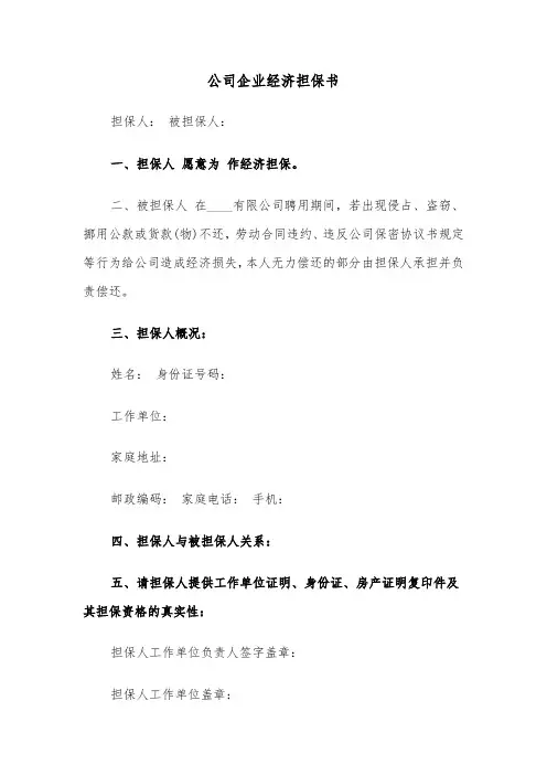 公司企业经济担保书(四篇)