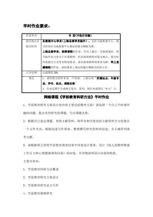 1、网络课程《学前教育科研方法》平时作业
