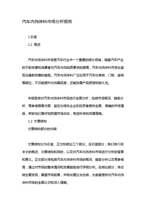 汽车内饰涂料市场分析报告