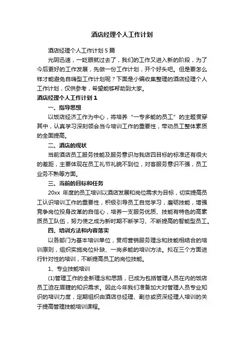 酒店经理个人工作计划5篇