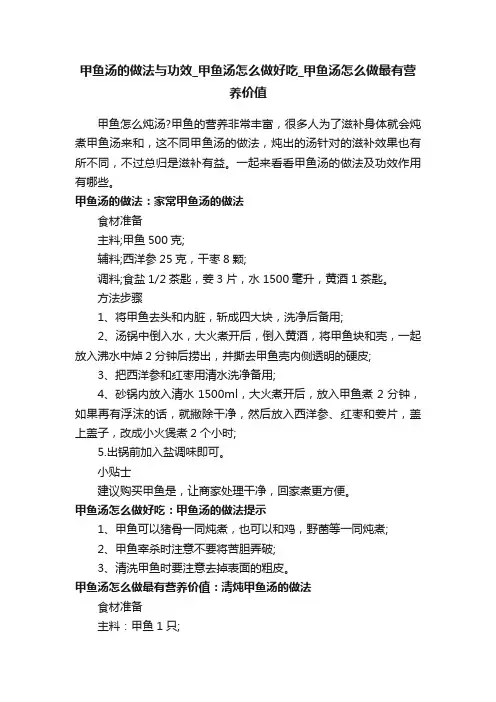甲鱼汤的做法与功效_甲鱼汤怎么做好吃_甲鱼汤怎么做最有营养价值