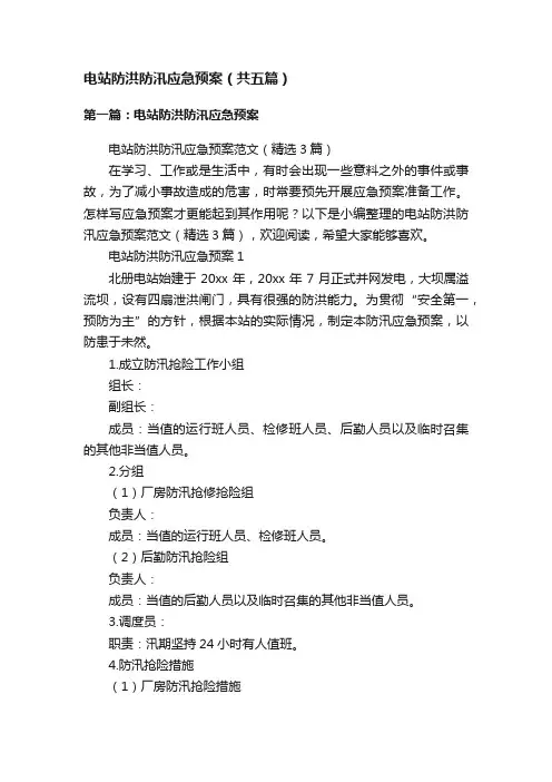 电站防洪防汛应急预案（共五篇）