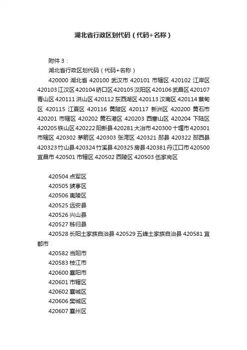 湖北省行政区划代码（代码+名称）