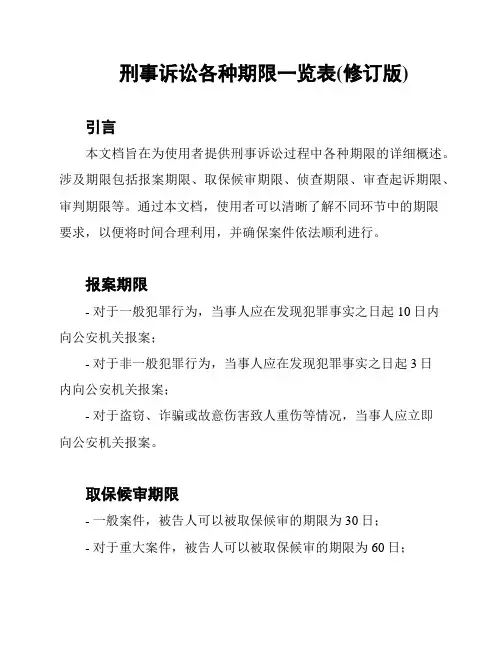 刑事诉讼各种期限一览表(修订版)