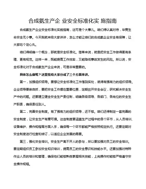 合成氨生产企 业安全标准化实 施指南