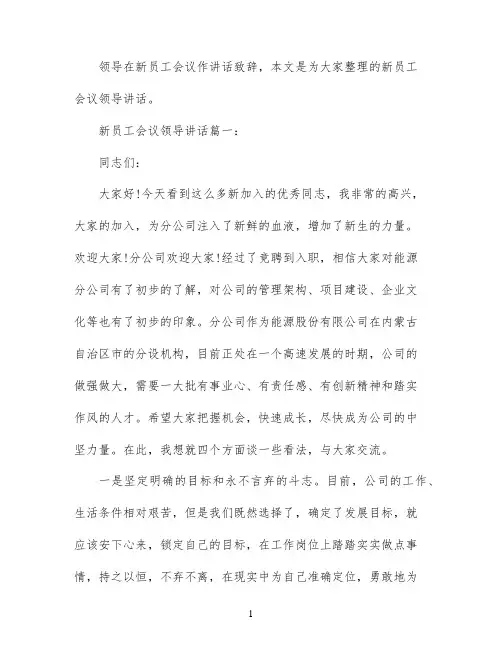 新员工会议领导讲话3篇