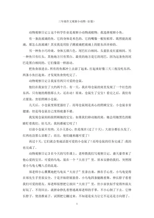 三年级作文观察小动物(8篇)