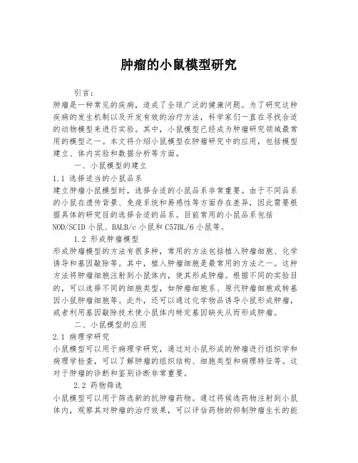 肿瘤的小鼠模型研究