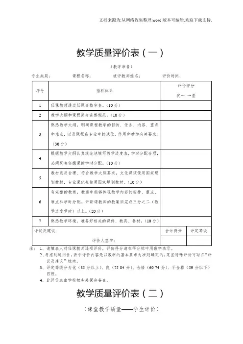 教学质量评价表1