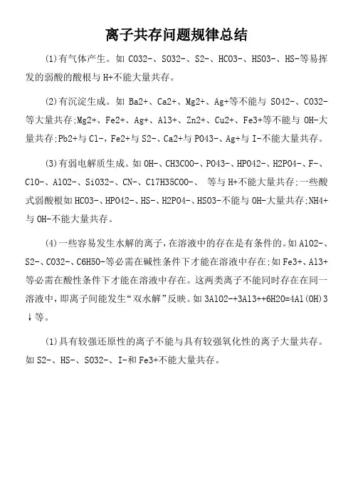 离子共存问题规律总结