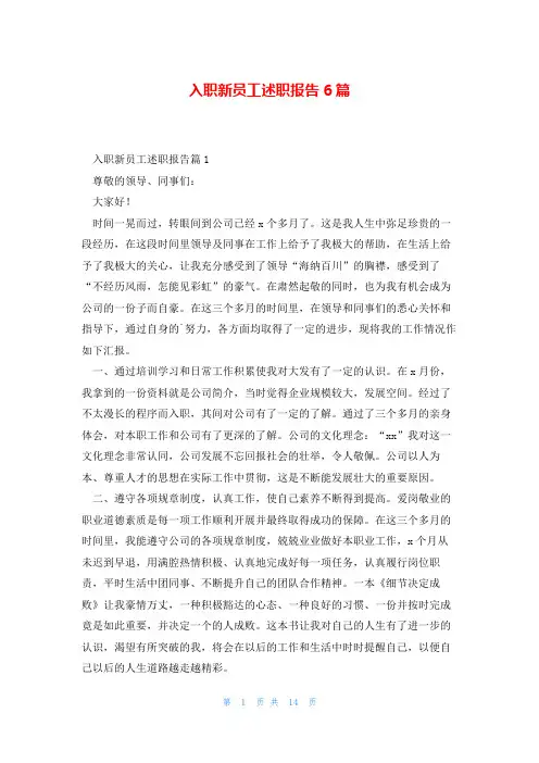 入职新员工述职报告6篇