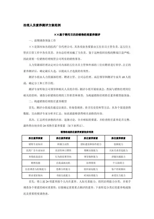 管理人员素质测评方案范例