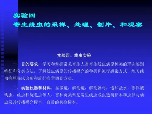 实验四、线虫实验 一、目的要求：学习和掌握常见寄生人畜寄....ppt