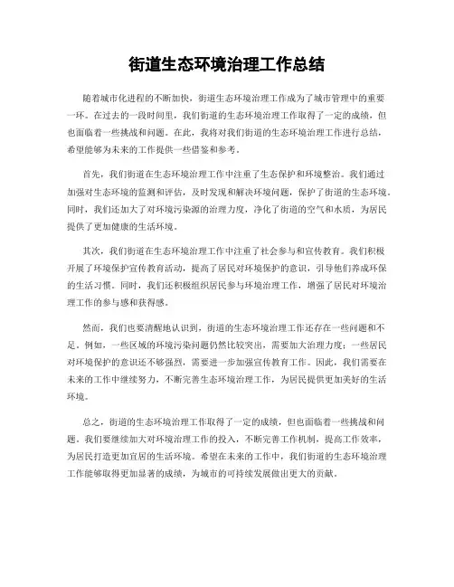 街道生态环境治理工作总结
