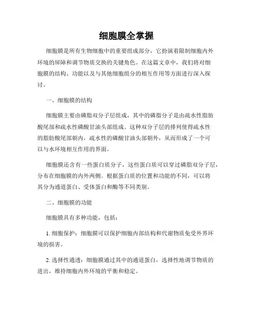细胞膜全掌握