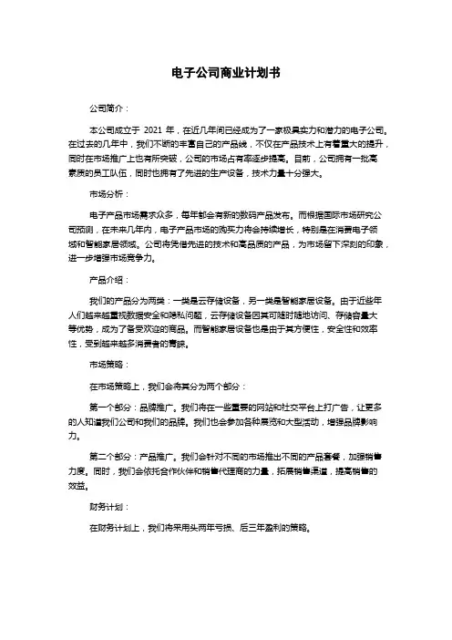 电子公司商业计划书
