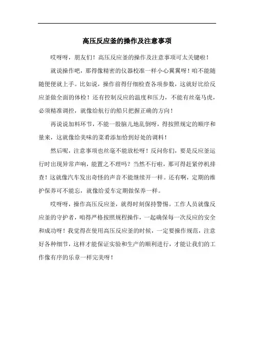 高压反应釜的操作及注意事项