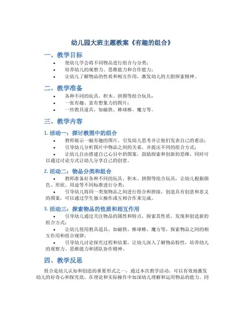 幼儿园大班主题教案《有趣的组合》