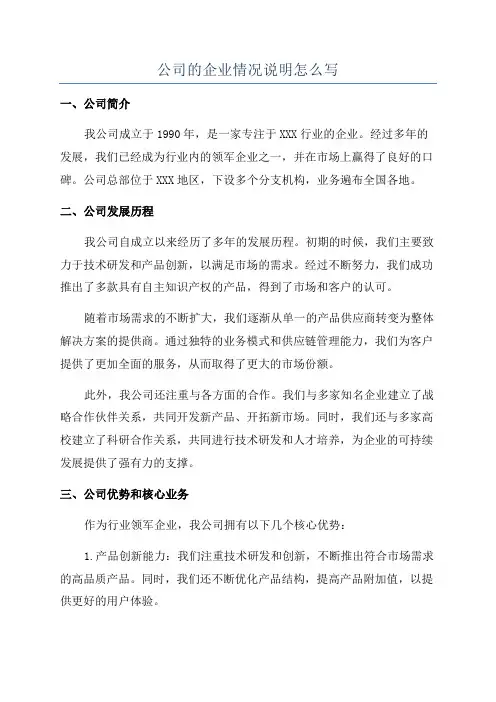 公司的企业情况说明怎么写