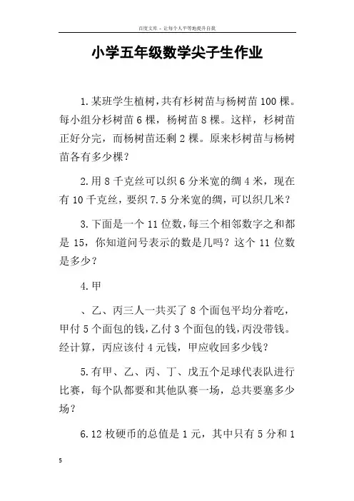 小学五年级数学尖子生作业