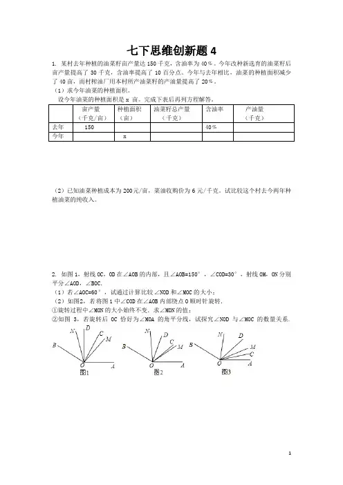 七年级下册初一数学思维创新题4