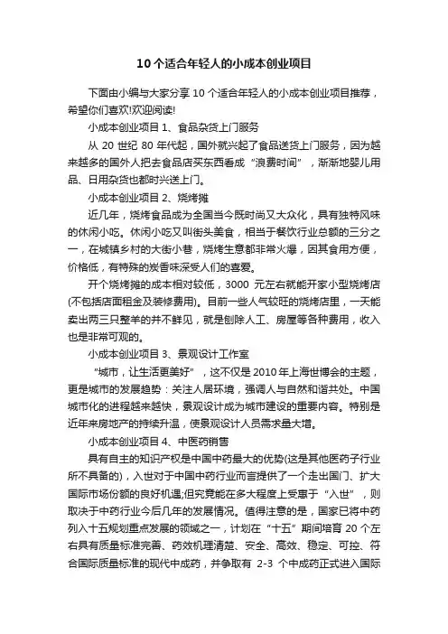 10个适合年轻人的小成本创业项目