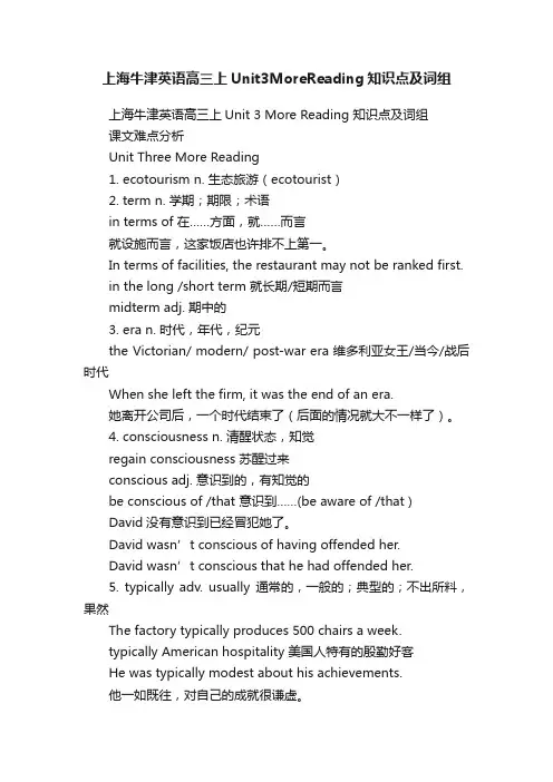上海牛津英语高三上Unit3MoreReading知识点及词组