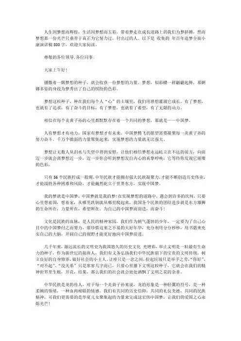 2020年百年追梦全面小康演讲稿800字【精选】