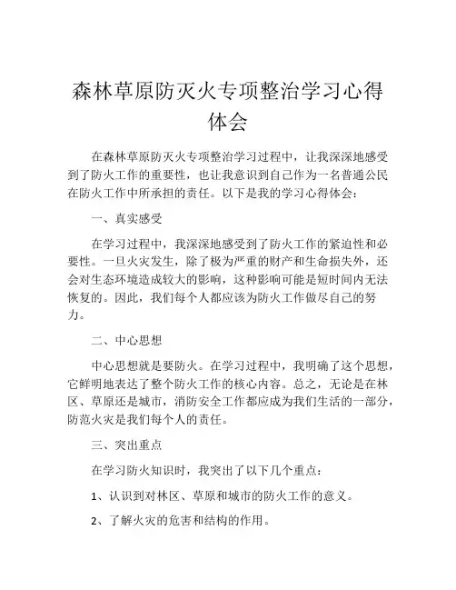 森林草原防灭火专项整治学习心得体会