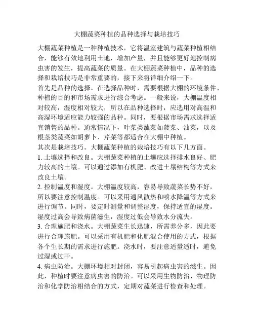 大棚蔬菜种植的品种选择与栽培技巧