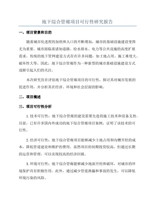 地下综合管廊项目可行性研究报告