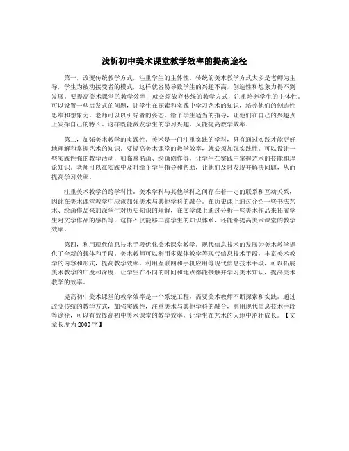 浅析初中美术课堂教学效率的提高途径