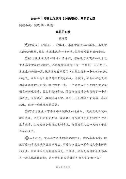 2020年中考语文总复习《小说阅读》：雪花的心跳