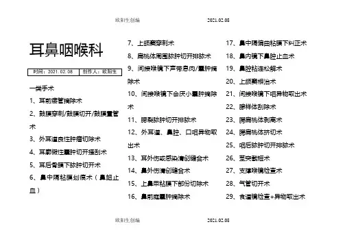 耳鼻喉科手术分级之欧阳生创编