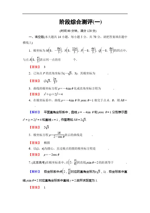 高中数学苏教版选修4-4学业分层测评:阶段综合测评1 Word版含答案