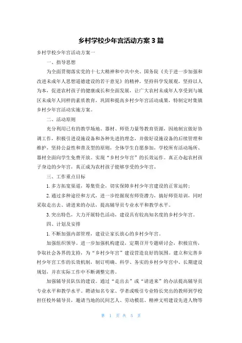乡村学校少年宫活动方案3篇