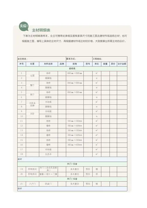 装修主材明细表