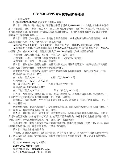 GB156031995常用化学品贮存通则