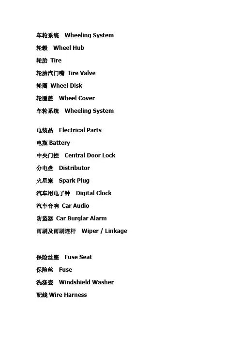 汽车各个零部件的中英文对照