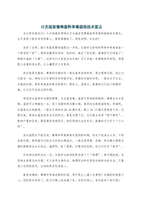 日光温室葡萄套种草莓栽培技术要点