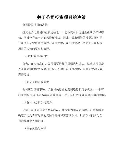 关于公司投资项目的决策