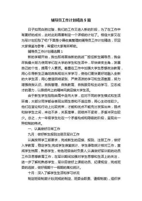 辅导员工作计划精选5篇